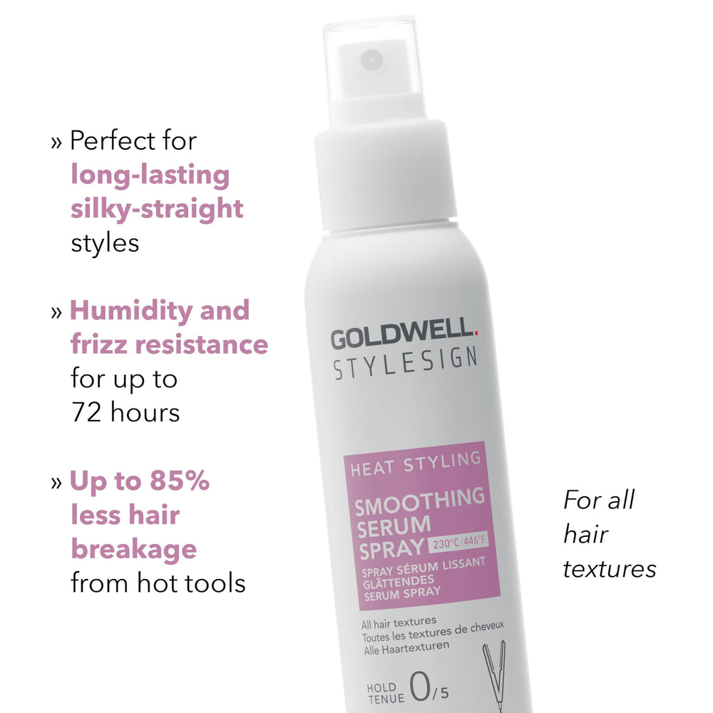 Goldwell StyleSign Smoothing Serum Spray helps control frizz in humid conditions.