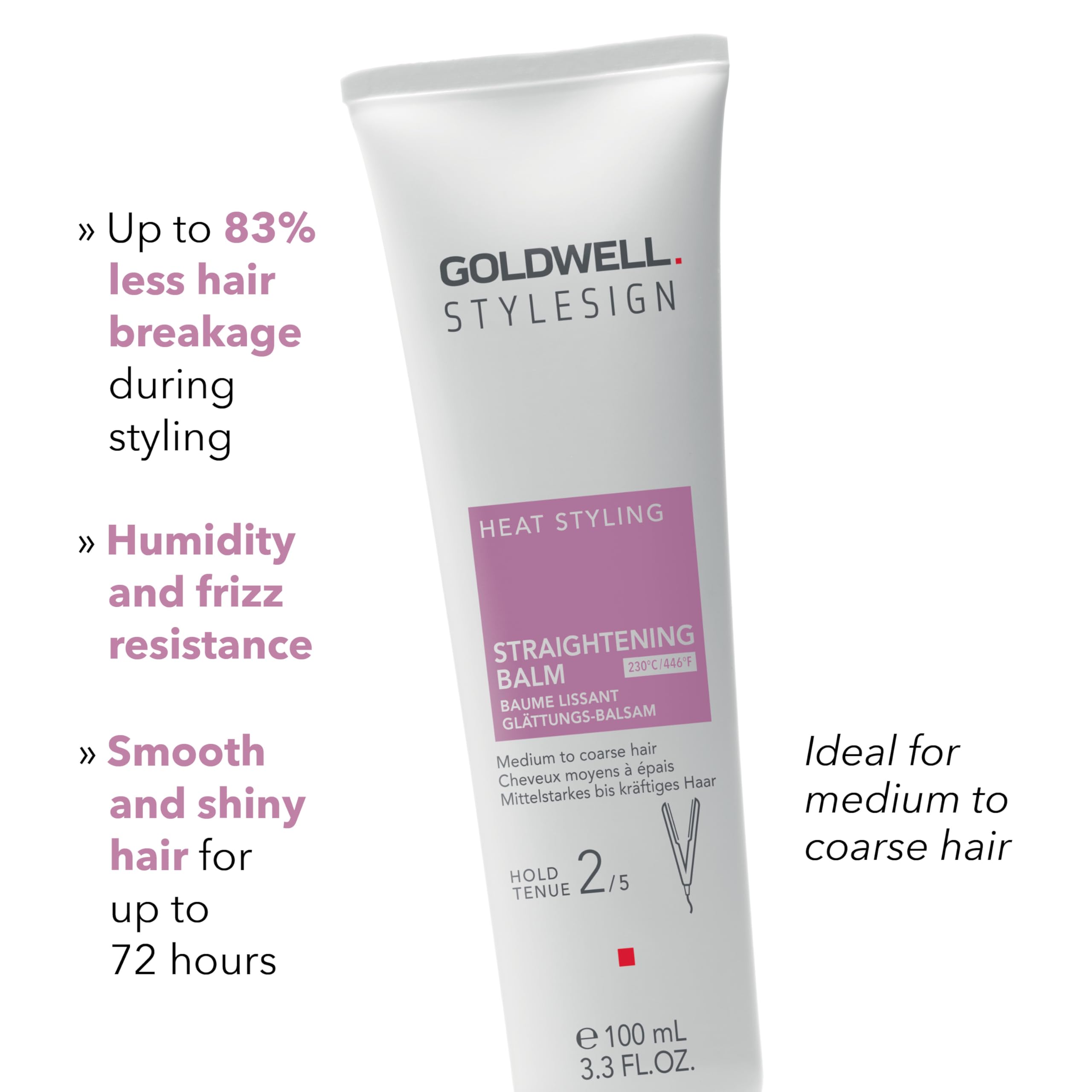 Goldwell StyleSign Straightening Balm provides heat protection during styling.