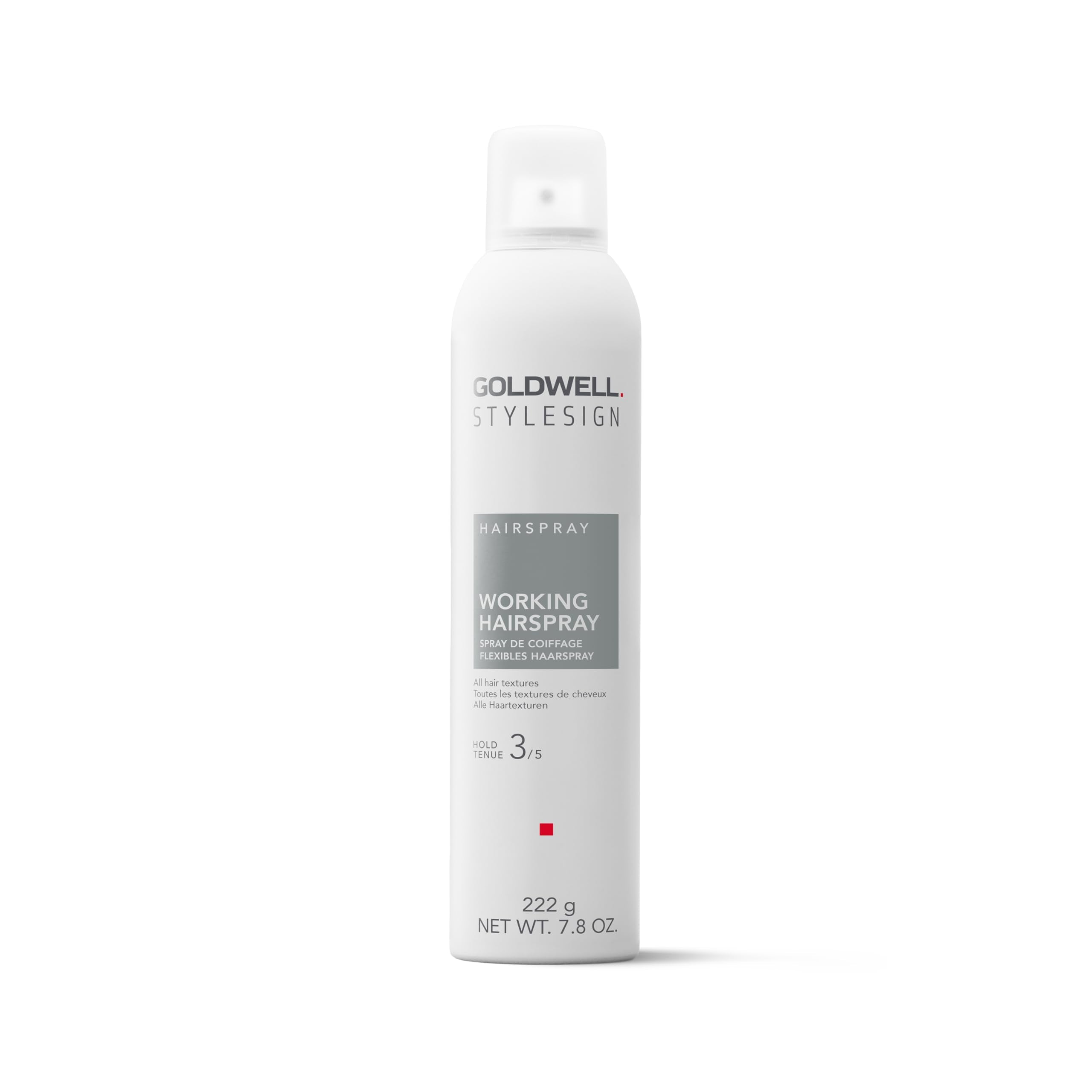 Goldwell StyleSign Working Hairspray bottle showcases flexible hold and brilliant shine.