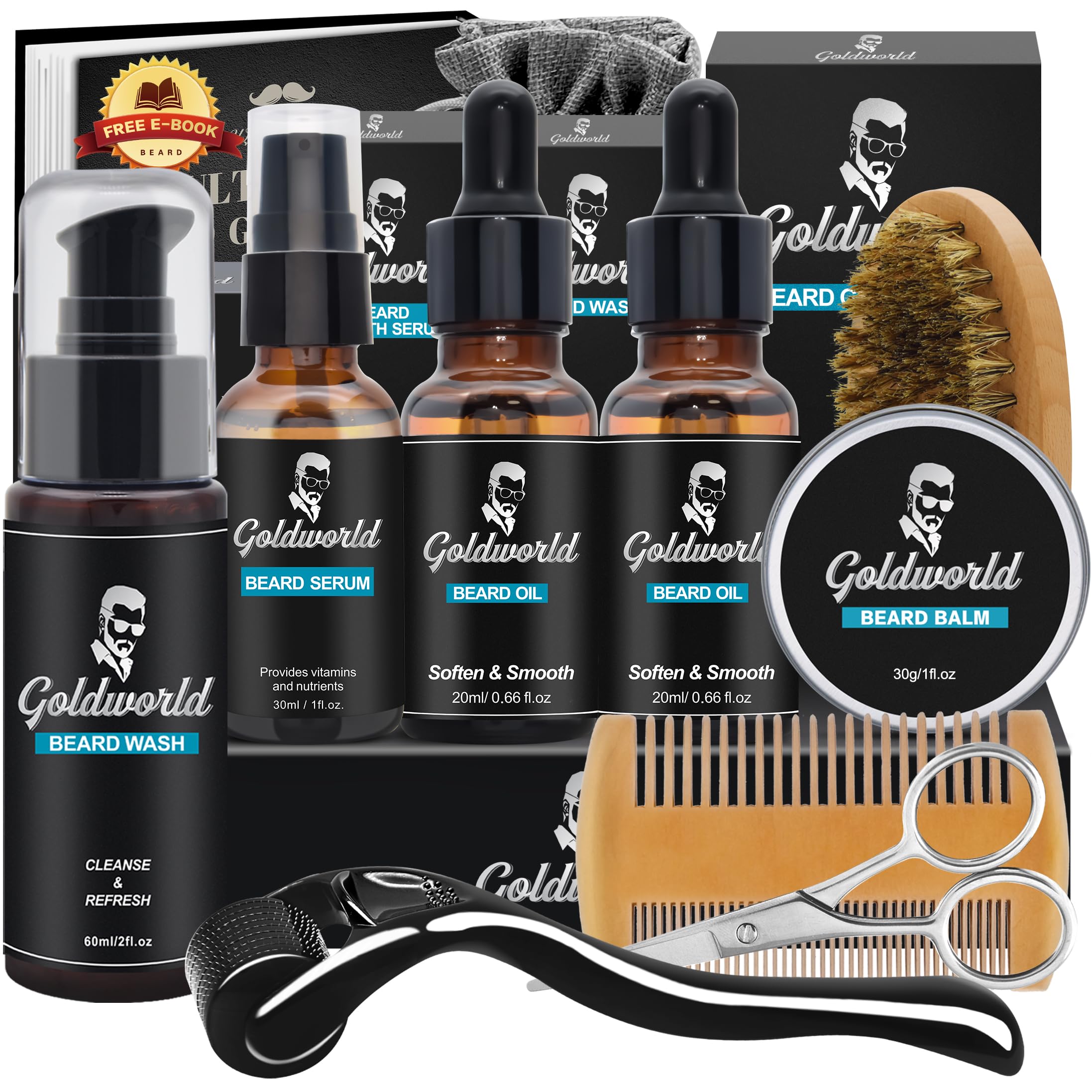 GoldWorld beard oil bottle for softer beard and healthier skin.