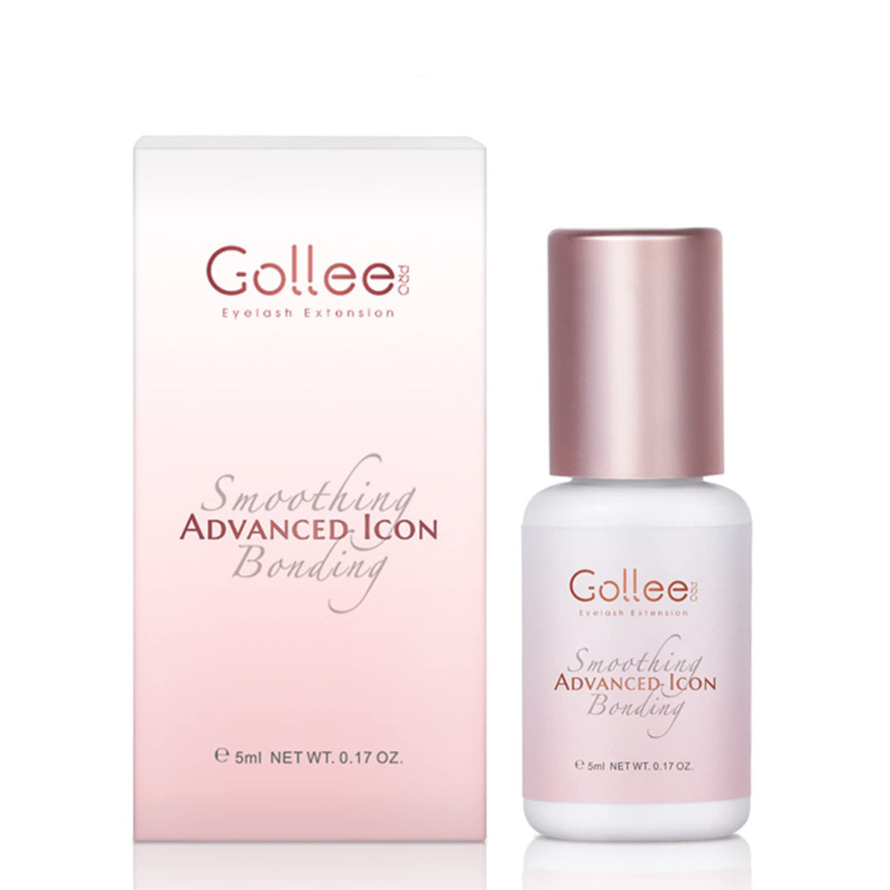 GOLLEEPRO glue bottle, clear pink, designed for precision lash extensions and strong adhesion.