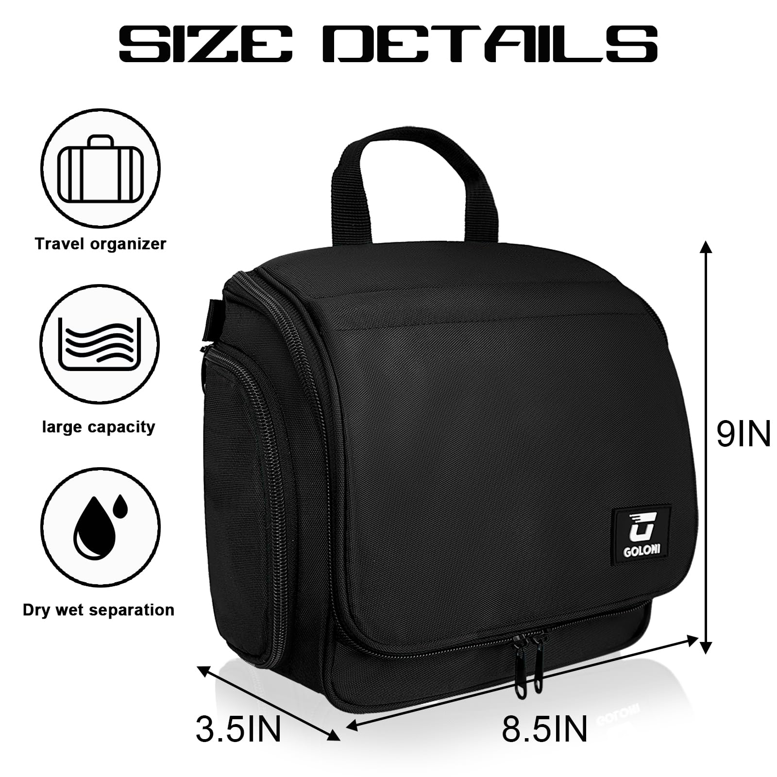 Goloni large makeup bag travel organizer keeps cosmetics neatly packed.