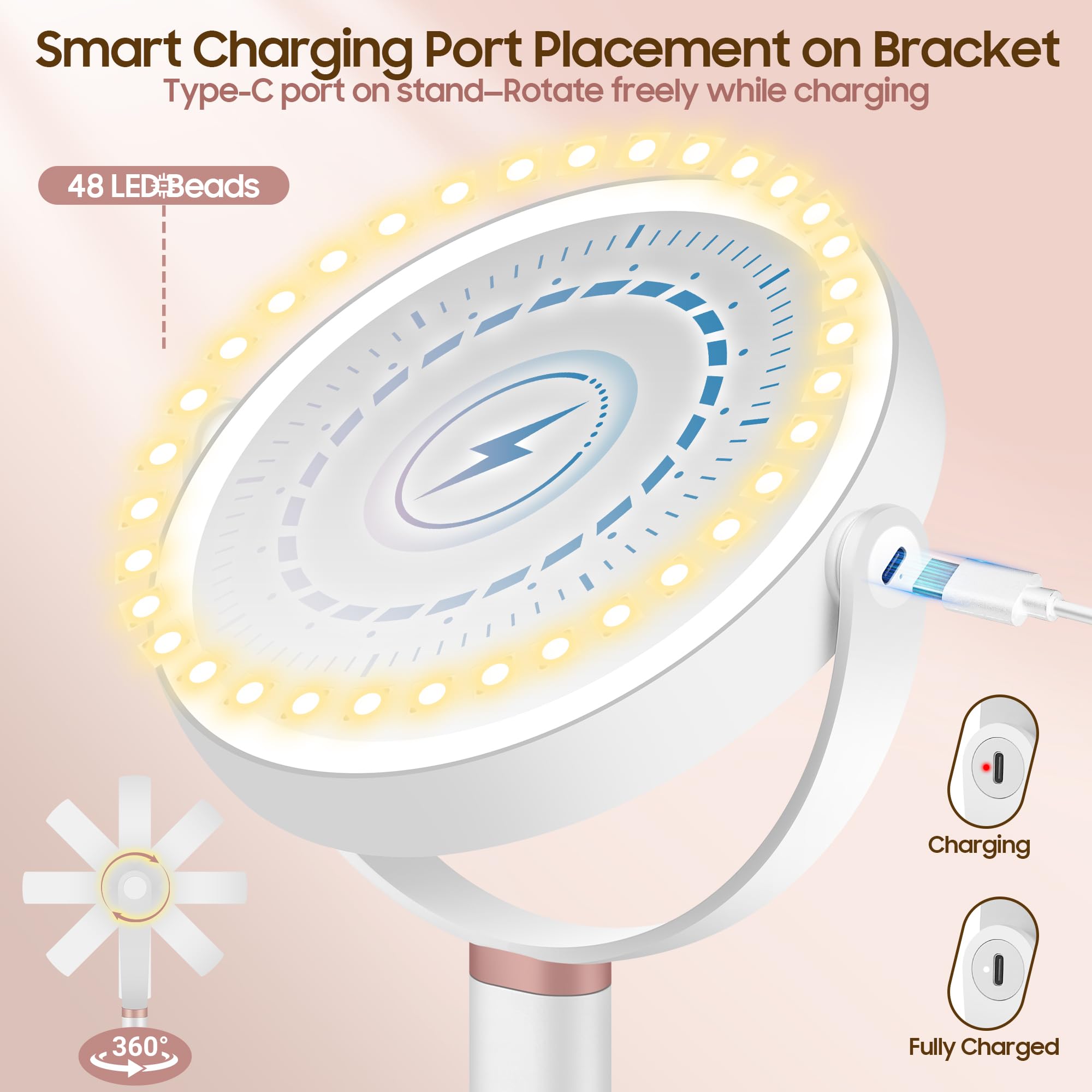 GOMIPURU cordless mirror with long lasting battery for travel ready makeup