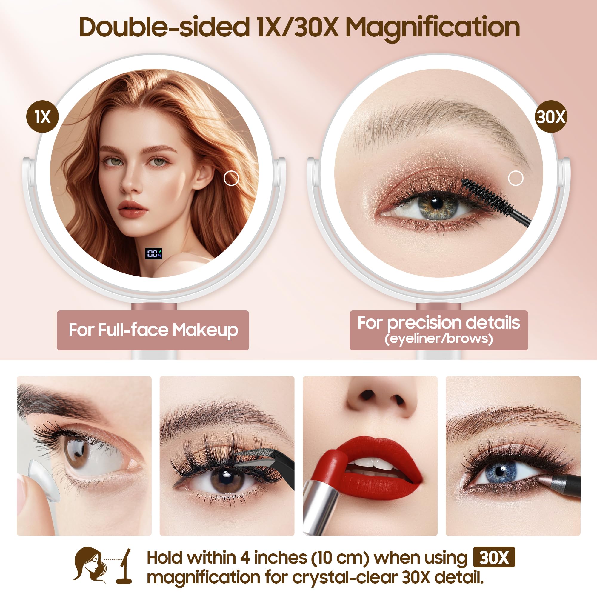 GOMIPURU LED mirror with 3 color lights for flawless makeup lighting