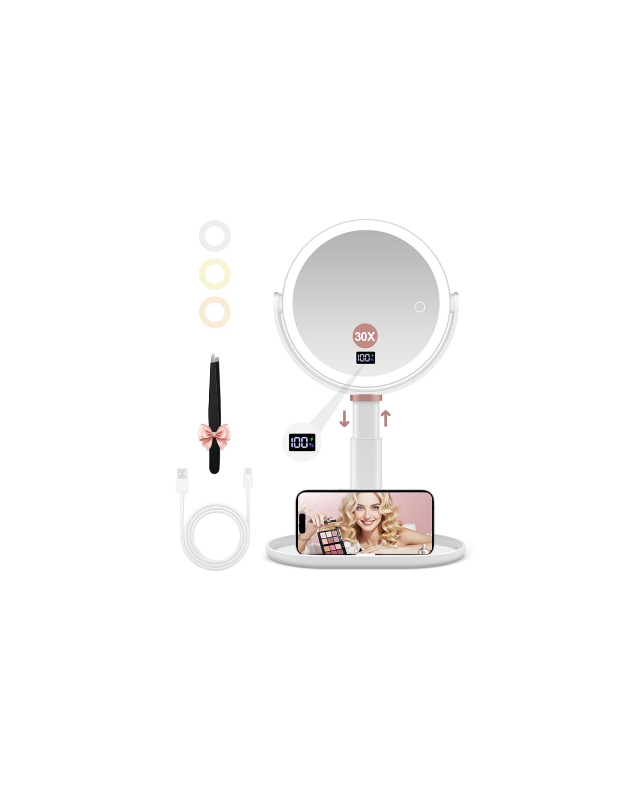 GOMIPURU makeup magnifying mirror 30x-1x with light for precise eyeliner checks