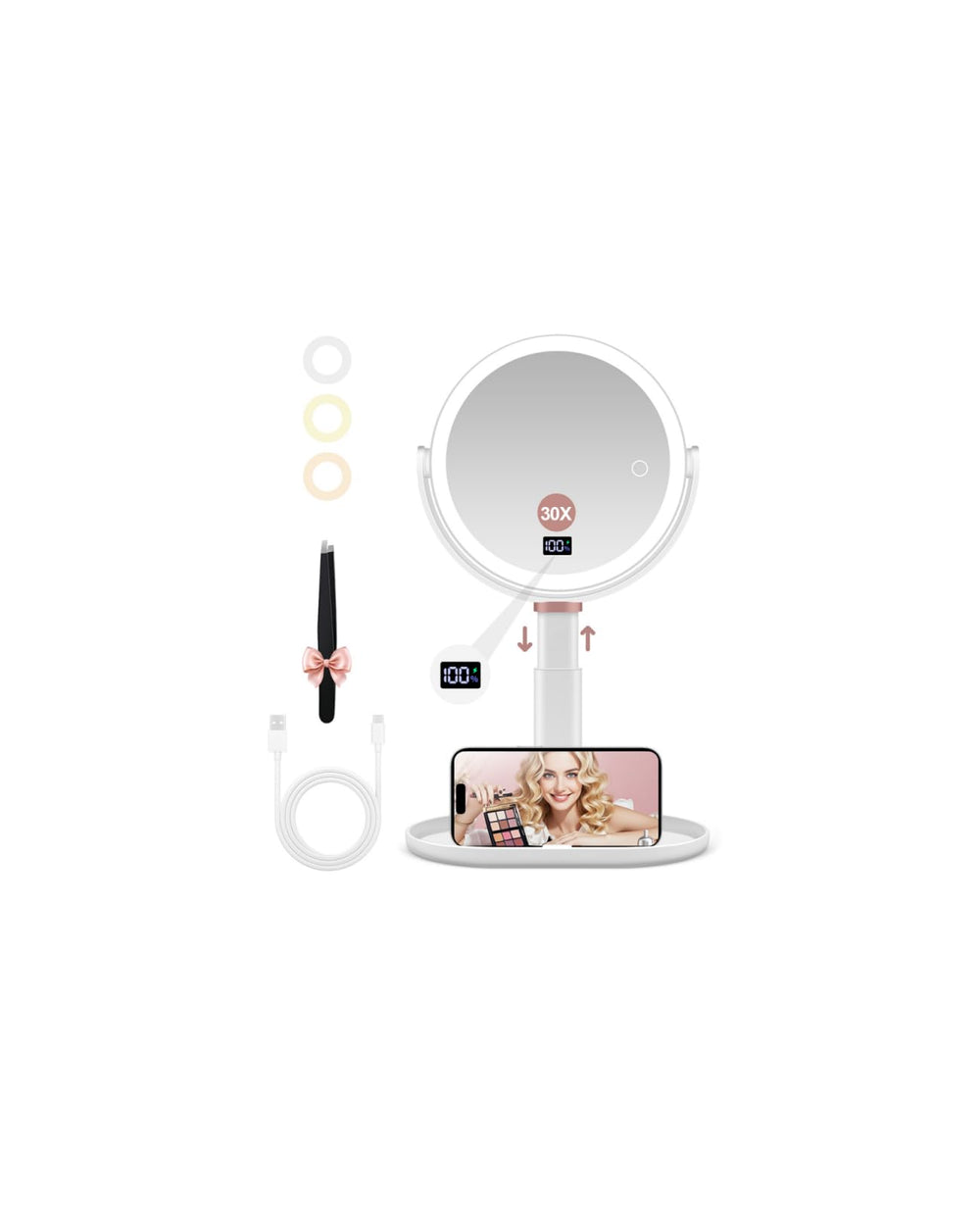 GOMIPURU makeup magnifying mirror 30x-1x with light for precise eyeliner checks