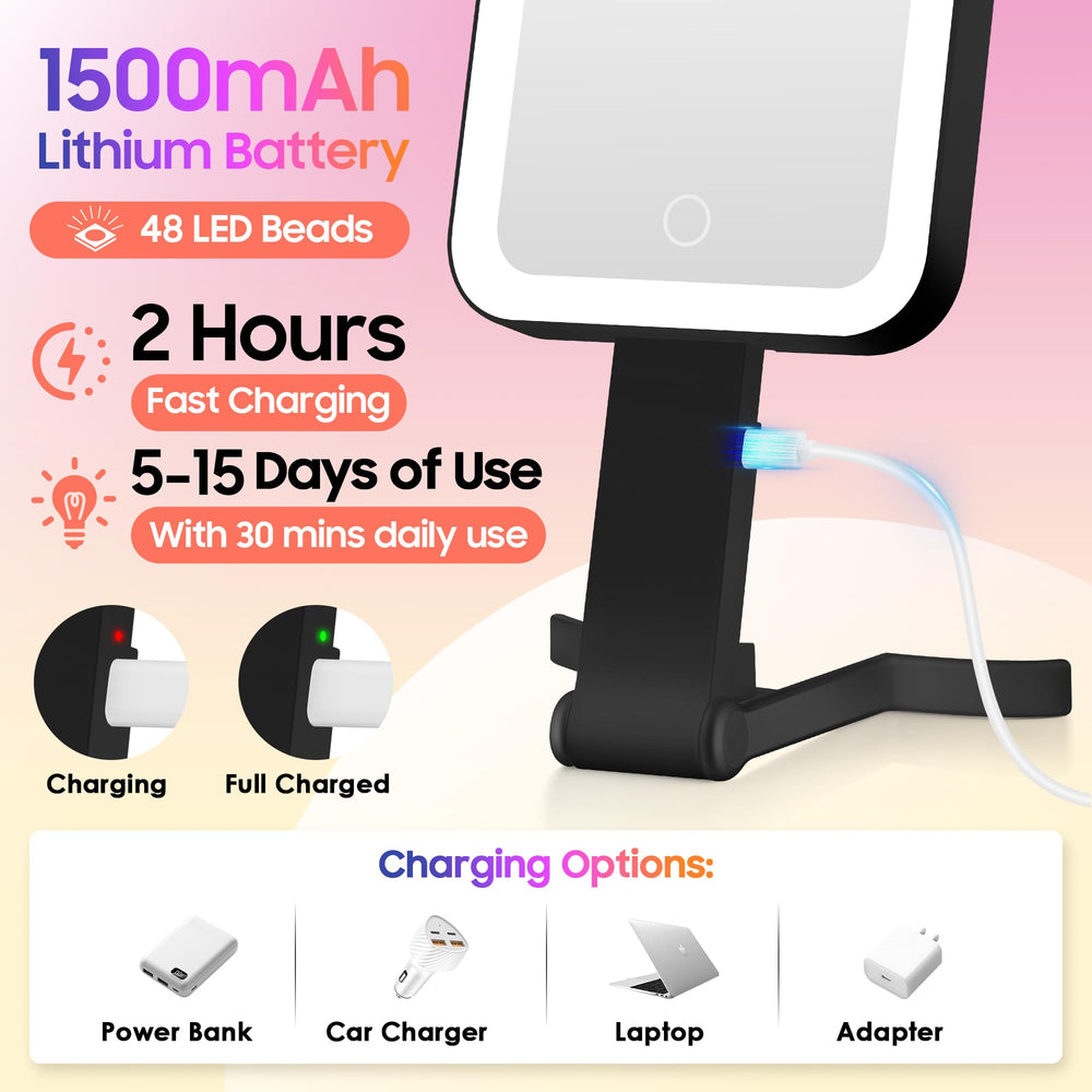 GOMIPURU rechargeable mirror with 1500mAh battery is travel-ready.