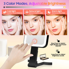 GOMIPURU three-color light modes adapt makeup lighting to surroundings.