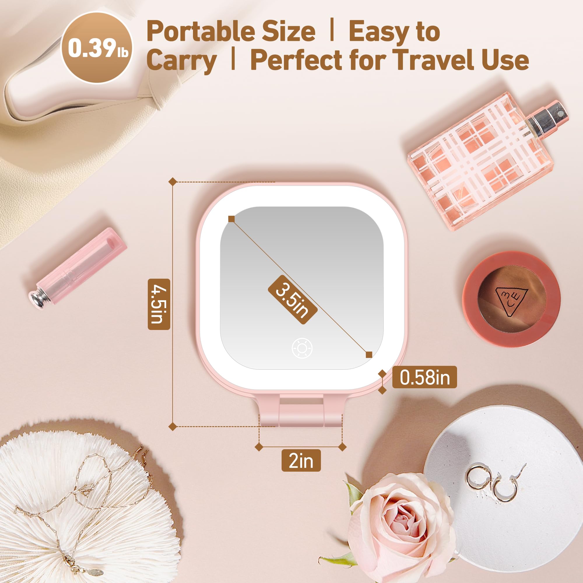 Double-sided GOMIPURU mirror with 1x and 30x magnification for makeup precision.
