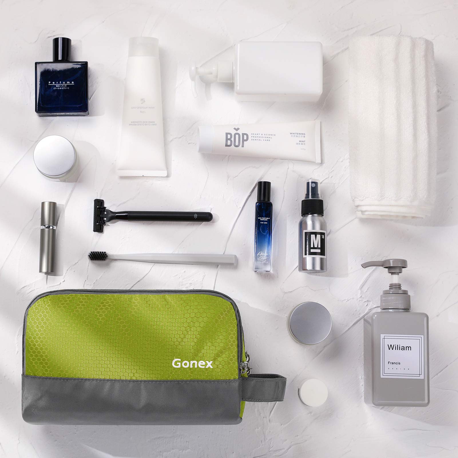 Gonex travel toiletry bag nylon compact form factor fits in a suitcase