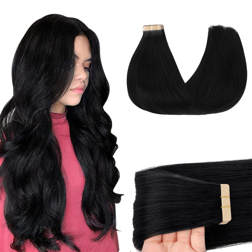 GOO GOO jet black tape-in extensions in 22 inch length for natural-looking hair