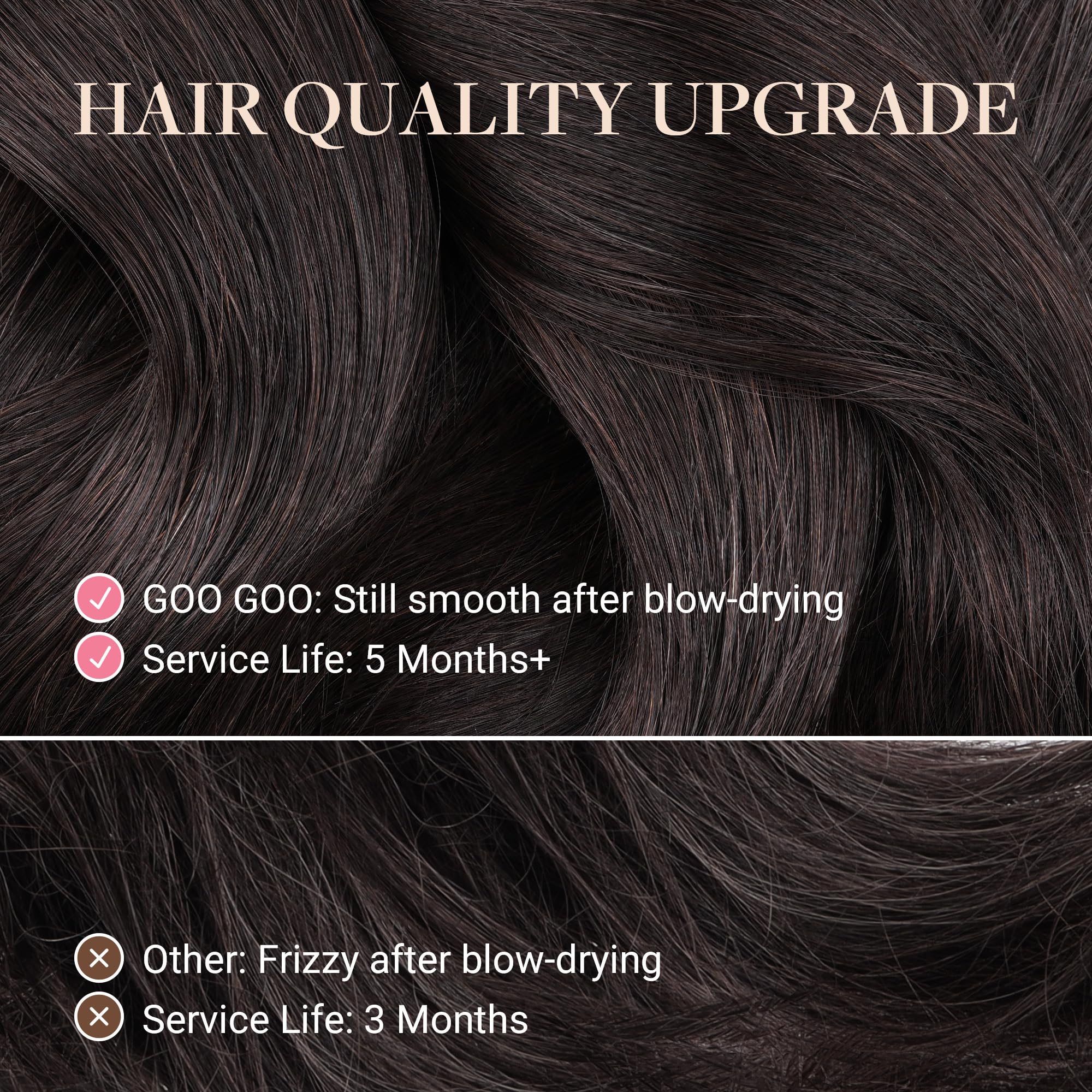 GOO GOO tape-in extensions close-up shows secure, skin-friendly tape