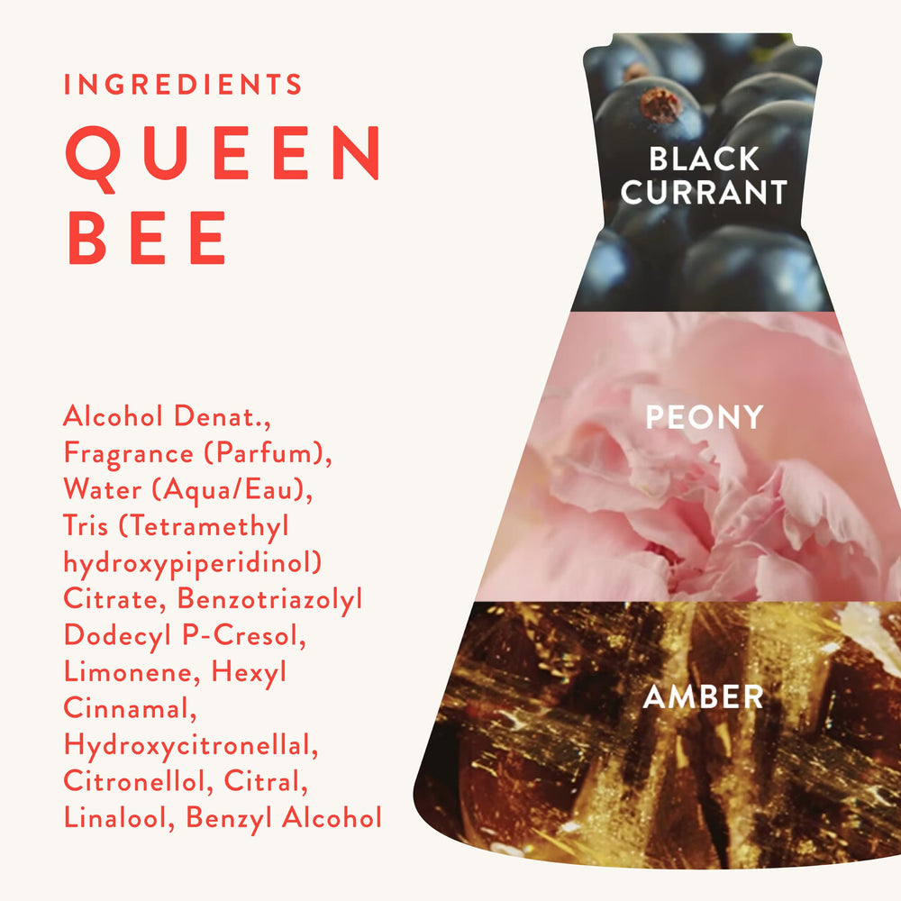 Good Chemistry Queen Bee peony note, soft floral touch with modern edge.