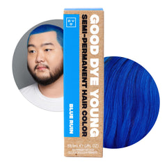 Good Dye Young Blue Ruin bottle pour showing vibrant semi-permanent color application
