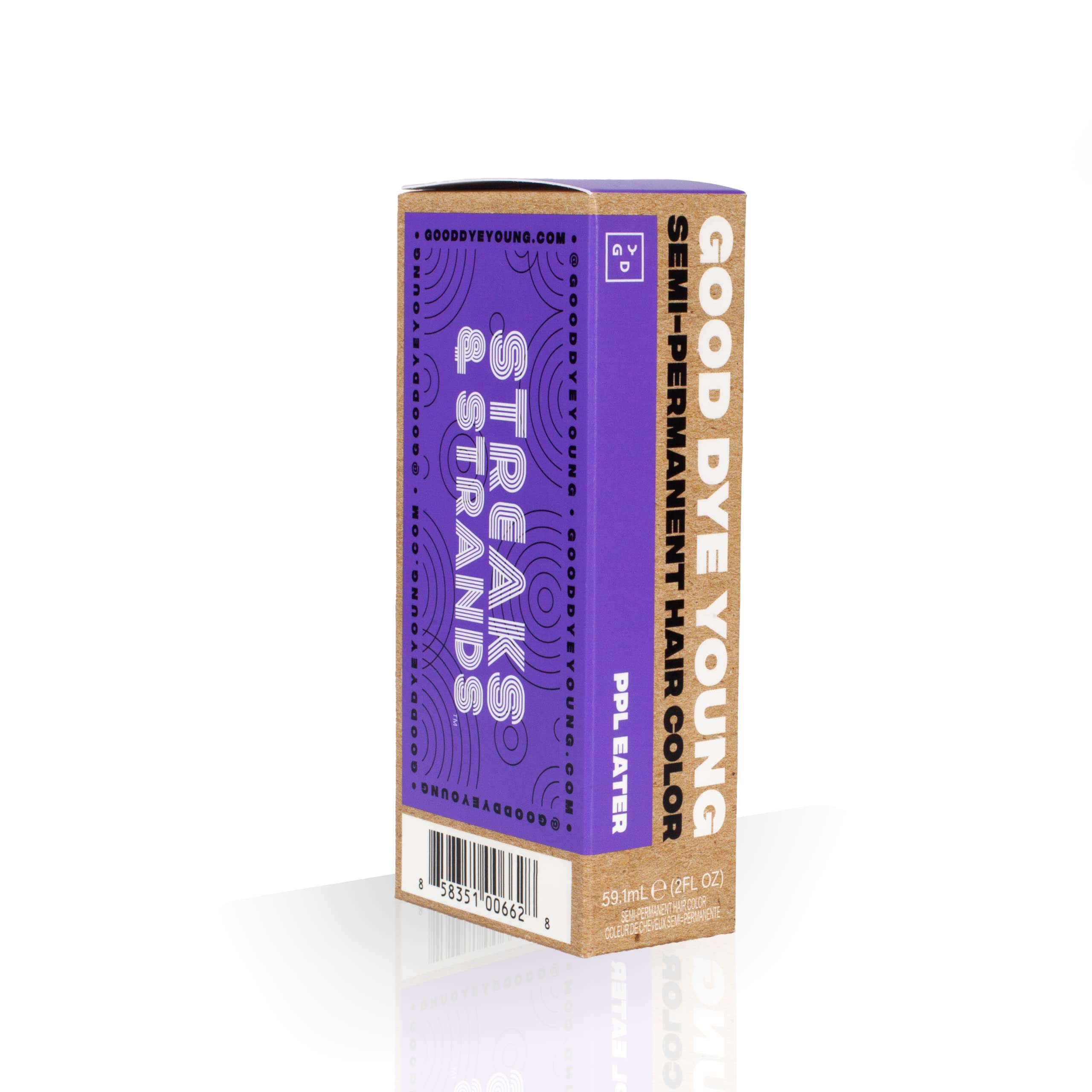 Made in the USA packaging beside semi-permanent purple dye