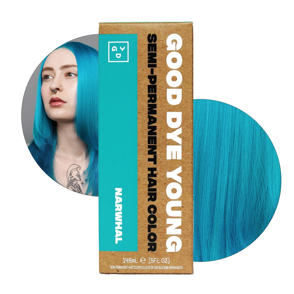 Good Dye Young Narwhal bottle close-up showcases bold teal color option.