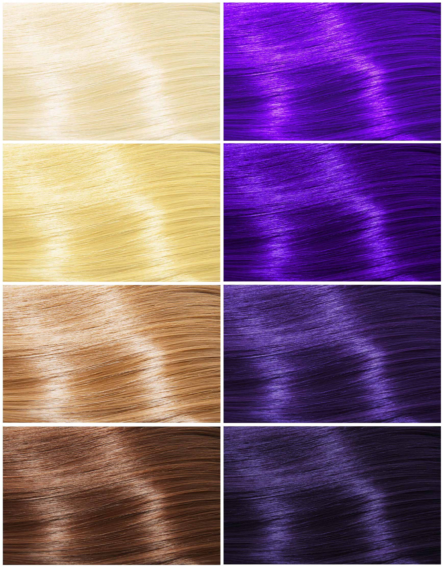 Close-up of purple dye on hair showing pigment and fade over washes
