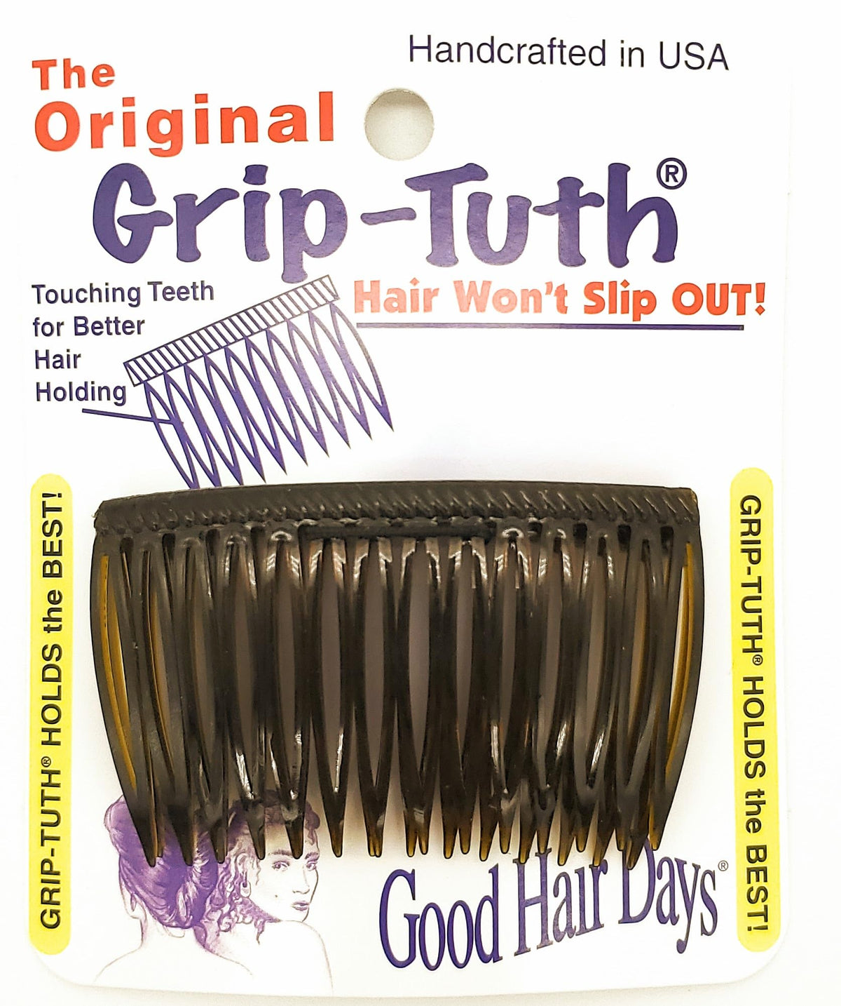 Good Hair Days Grip-Tuth, peine lateral frontal concha carey, fijación suave y duradera.