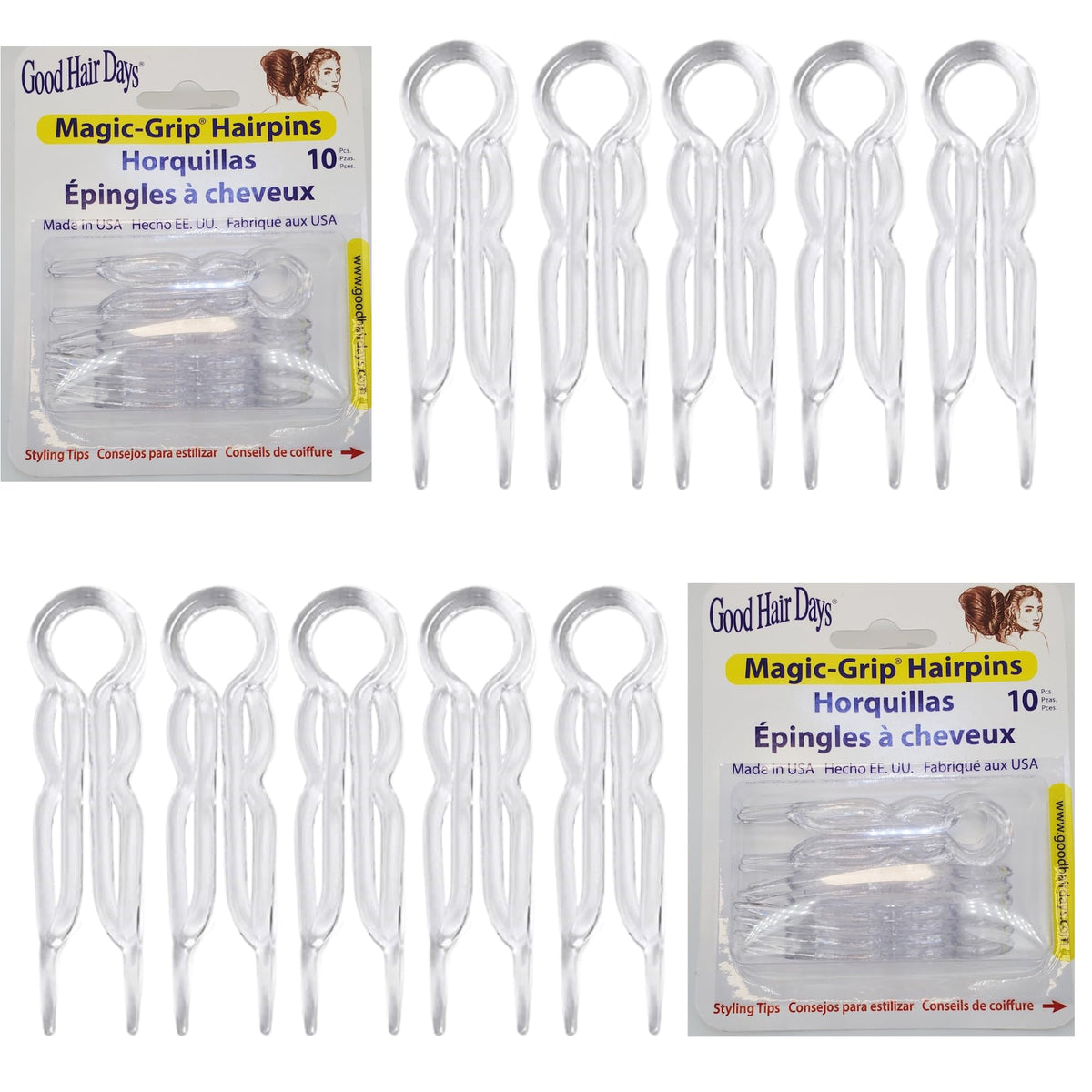 Good Hair Days crystal hair pins front view for secure, elegant updos.