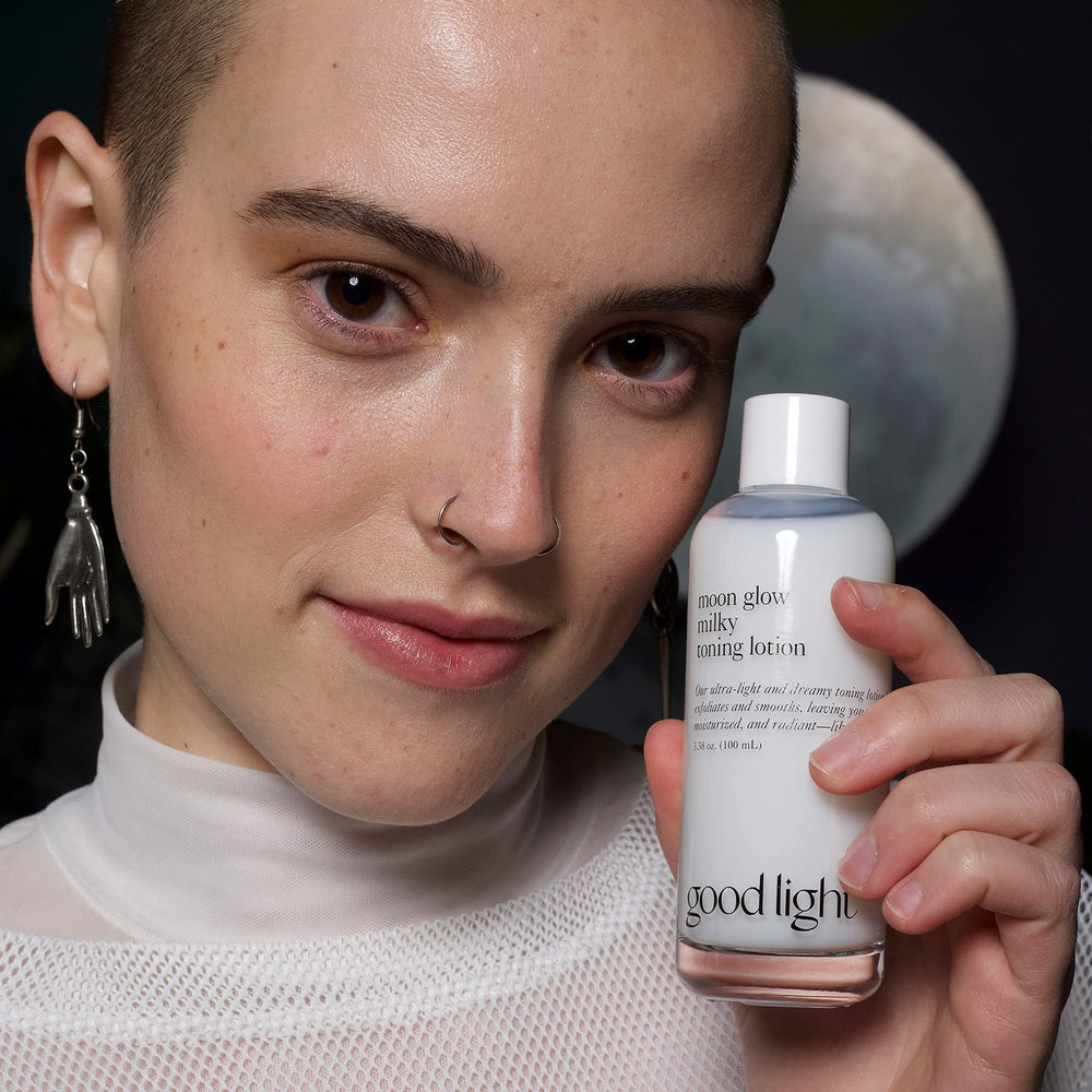 Fragrance-free Moon Glow Toner label signals clean beauty and suitability for sensitive skin