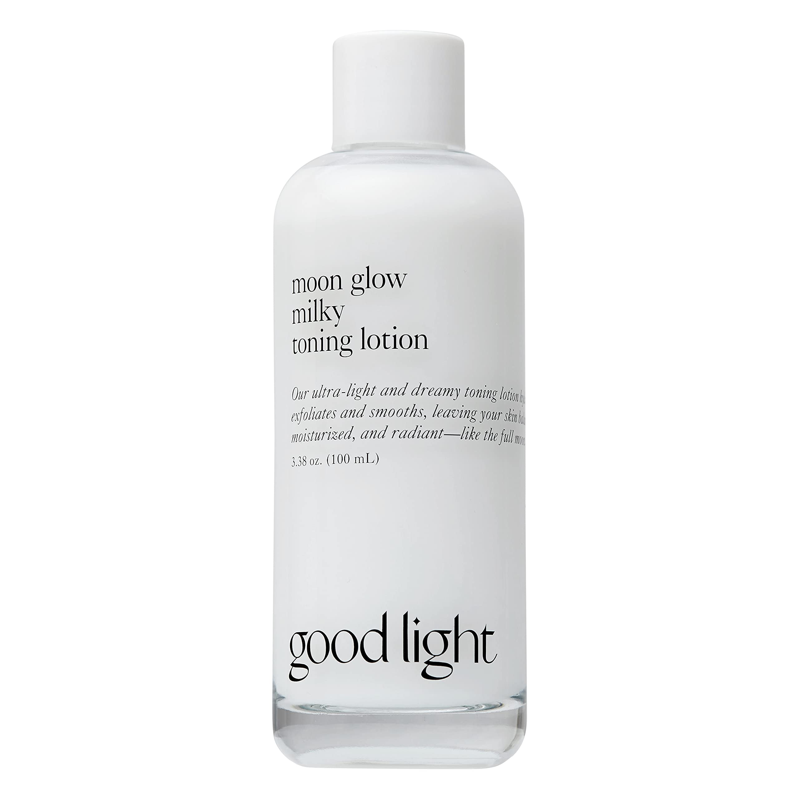 Good Light Moon Glow Milky Toner bottle shows lightweight hydration for daily use