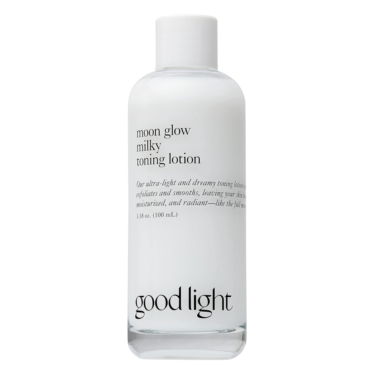 Good Light Moon Glow Milky Toner bottle shows lightweight hydration for daily use