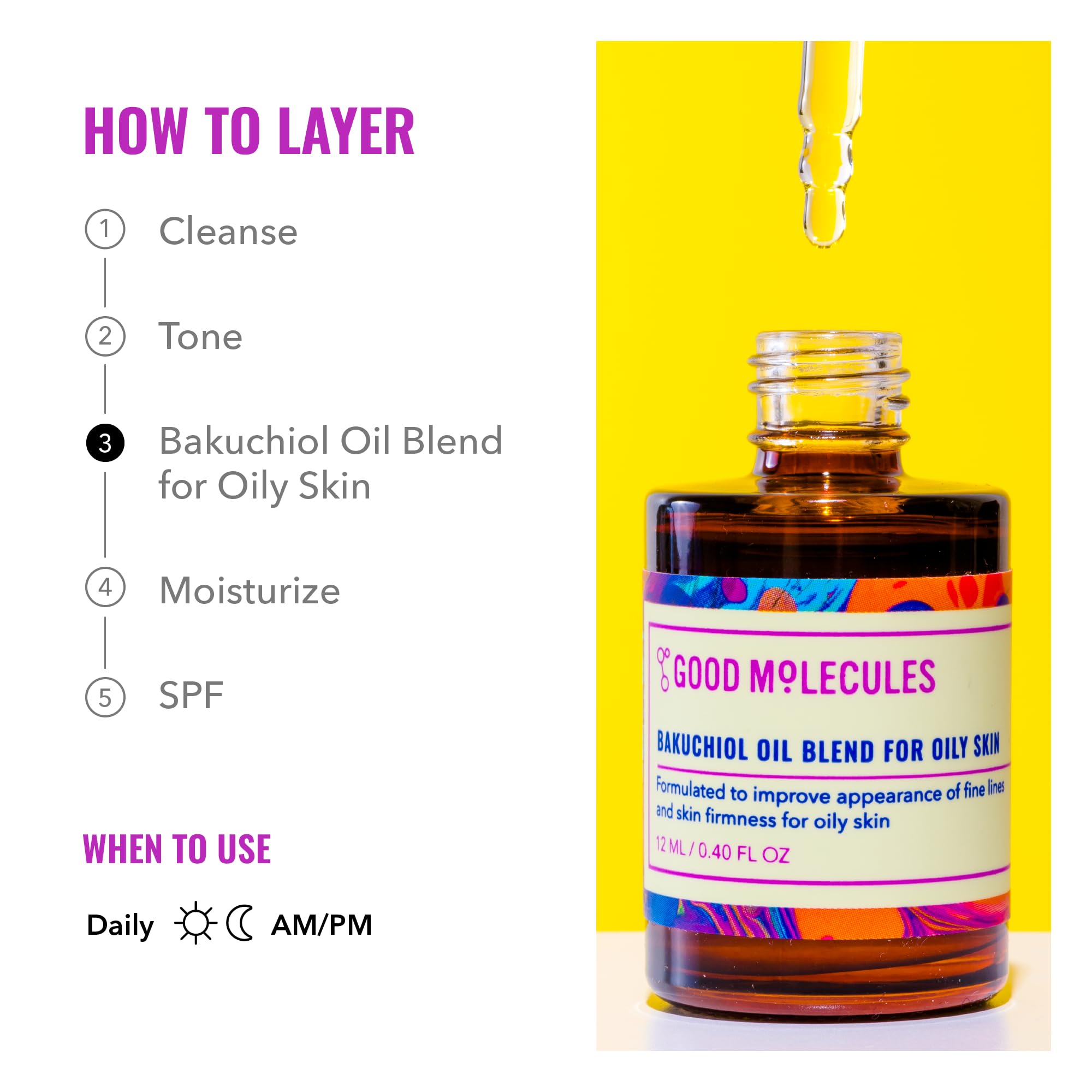 Combinación con rosa mosqueta del aceite bakuchiol Good Molecules para hidratación suave.