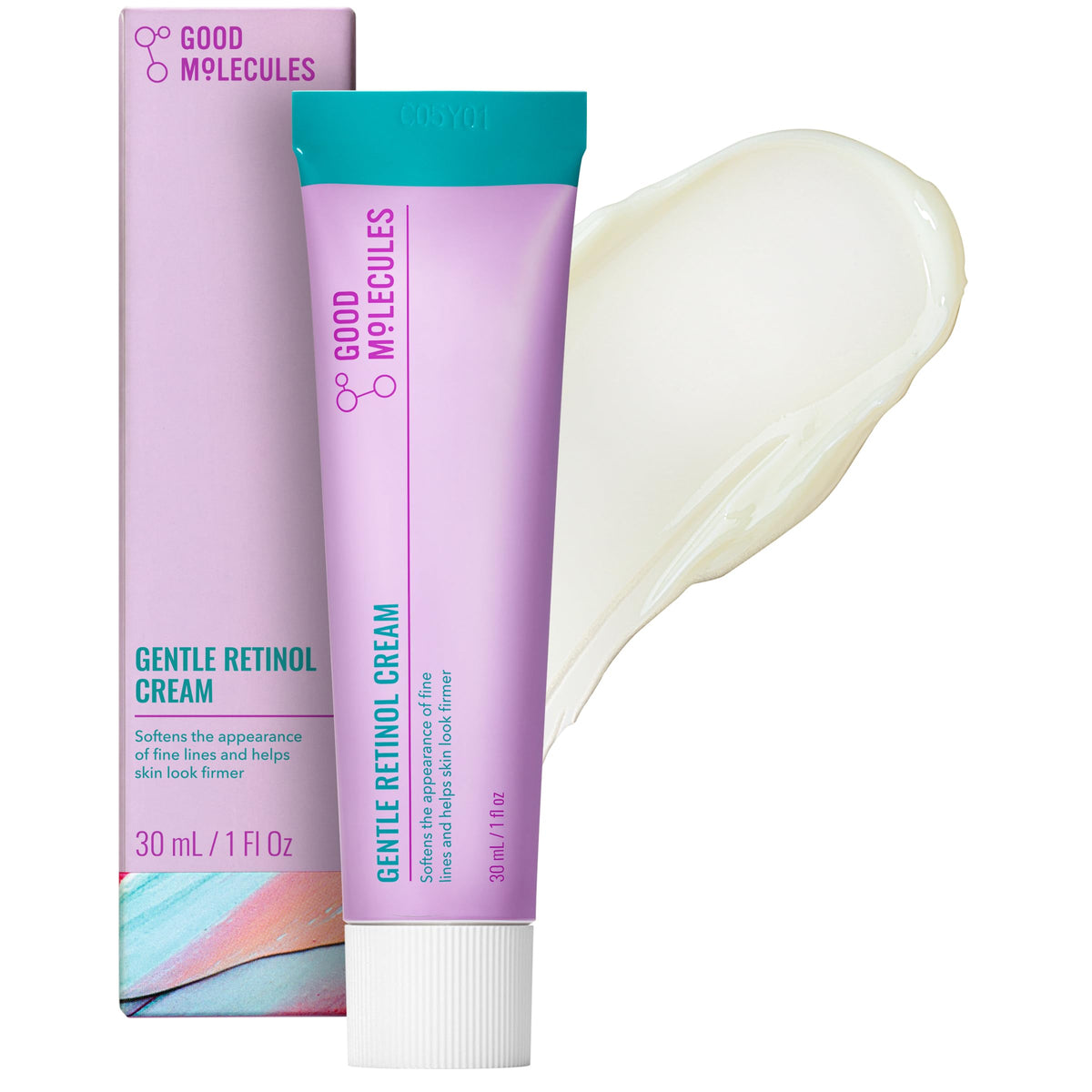 Good Molecules crema retinol suave, botella: uso nocturno para piel más clara.