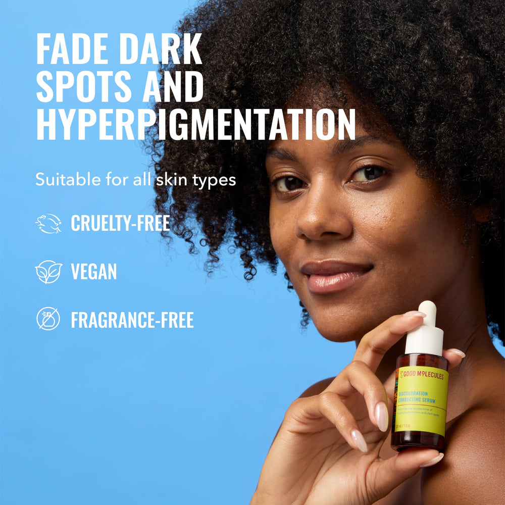 Good Molecules Discoloration Correcting Serum dropper cap shown for precise application.