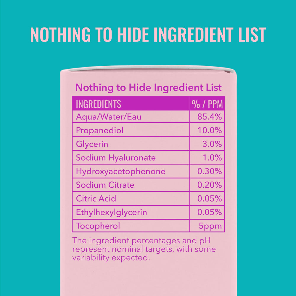 Label detail of Good Molecules Hyaluronic Acid Serum showing vegan and fragrance-free notes