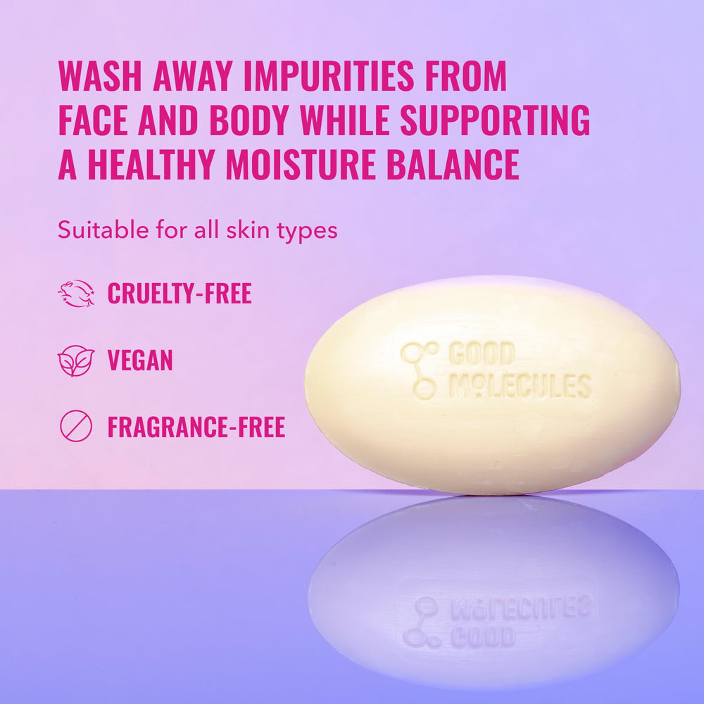 Good Molecules Hydrate and Cleanse Bar creamy-lather close-up for a soothing cleanse.