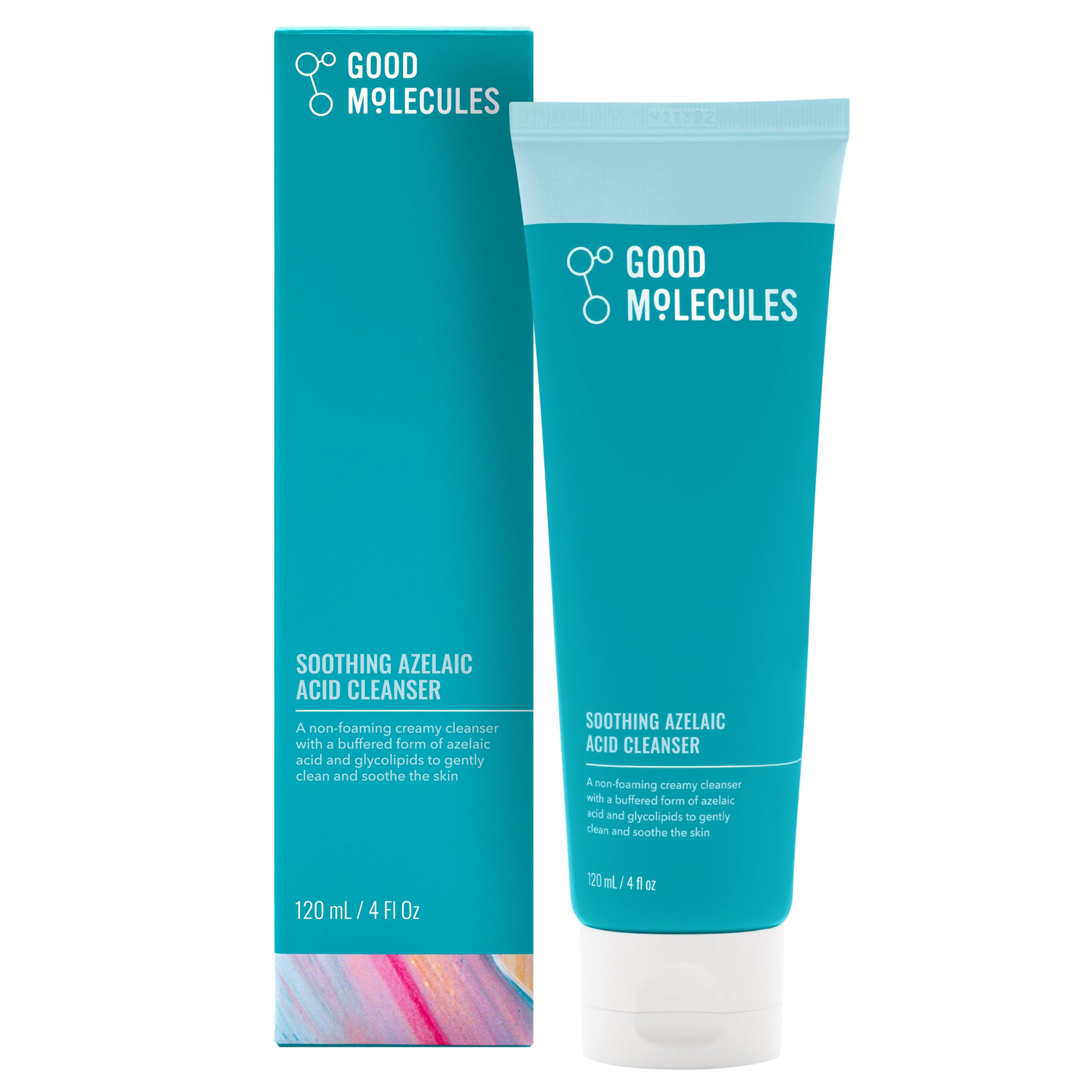 Good Molecules limpiador azelaico crema suave en frente de la botella