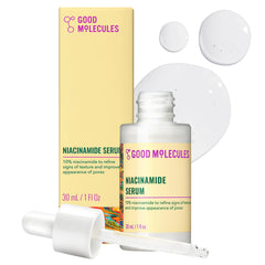 Good Molecules Niacinamide Serum bottle pour for a smoother, more even skin tone.