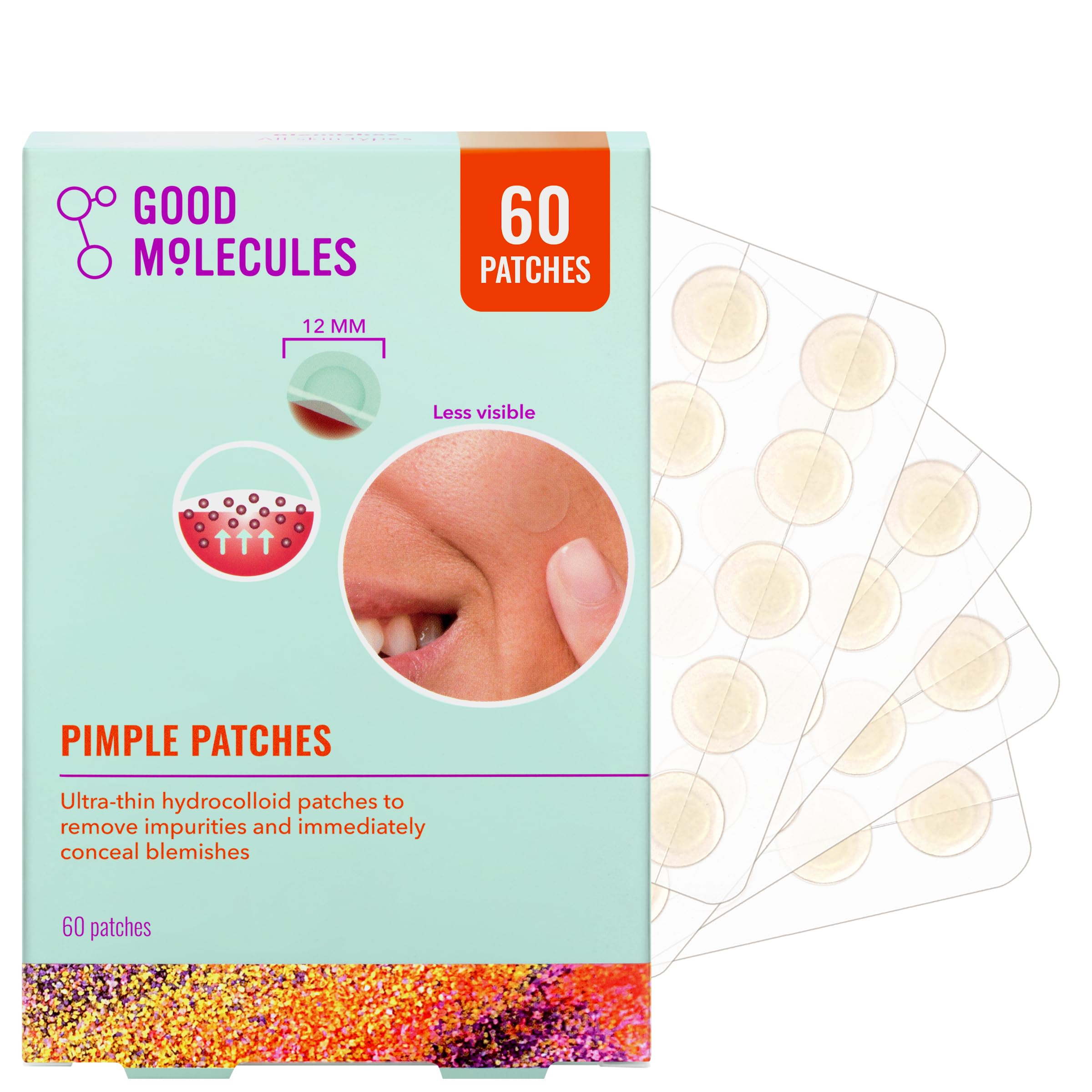 Good Molecules parches acné ultra-delgados, invisibles al contacto, ideales para uso diario.