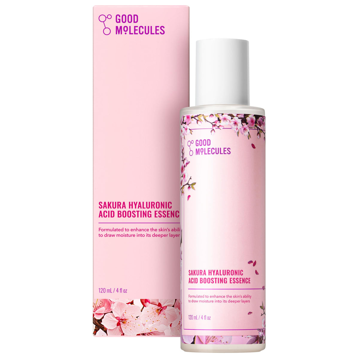 Good Molecules Sakura Acido Hialuronico Boosting Essence, bote, hidratación profunda sin grasa.