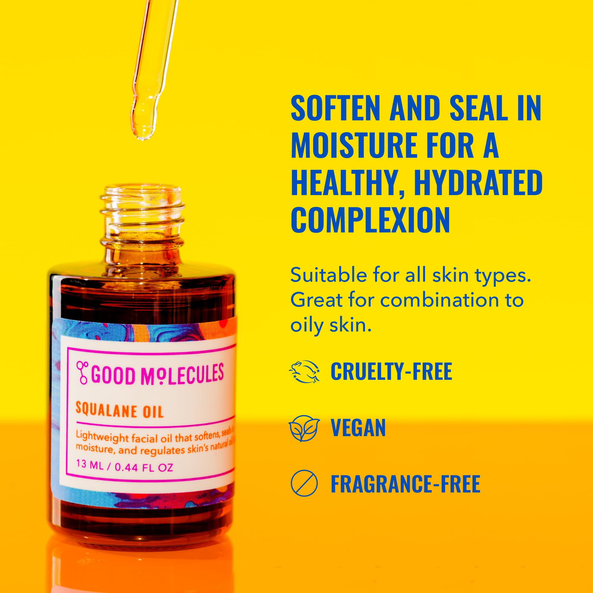 Gotero de aceite de escualano Good Molecules para aplicación precisa diaria.