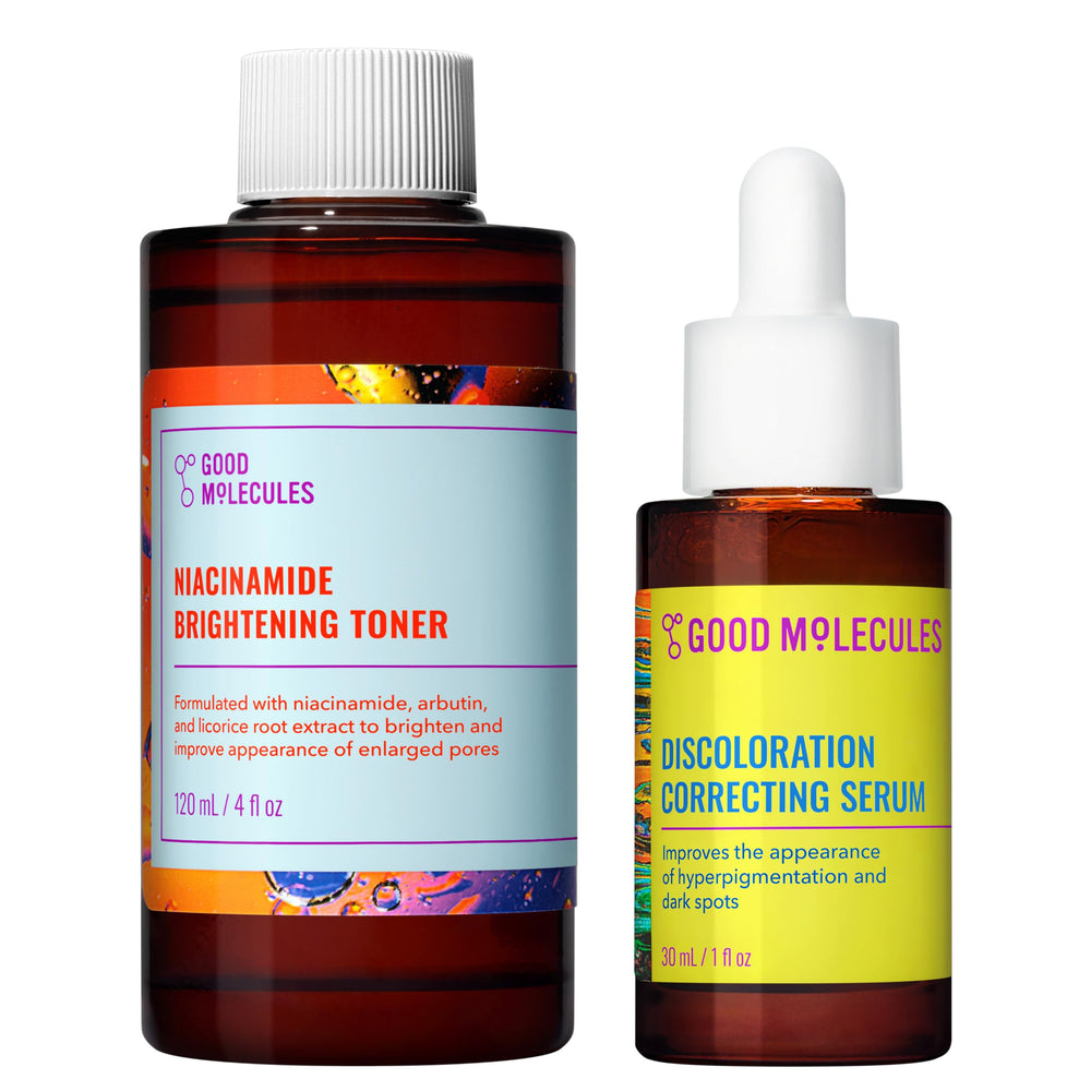 Good Molecules Niacinamide Brightening Toner bottle close-up for refreshed, even-toned skin.