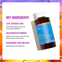 Good Molecules Tónico Exfoliante Glicólico aplicado en la piel por la noche.