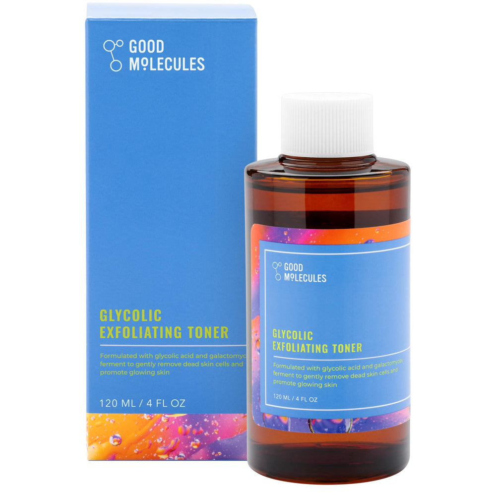 Good Molecules Tónico Exfoliante Glicólico, frasco visible para exfoliación suave y piel más uniforme.