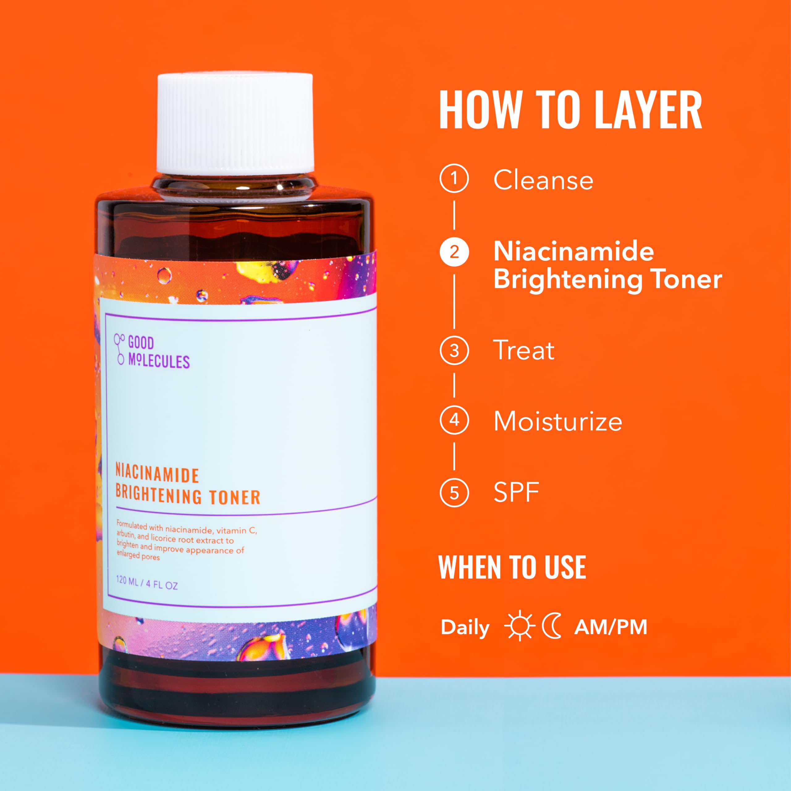 Good Molecules Tonico Niacinamida envase minimalista para almacenamiento cómodo