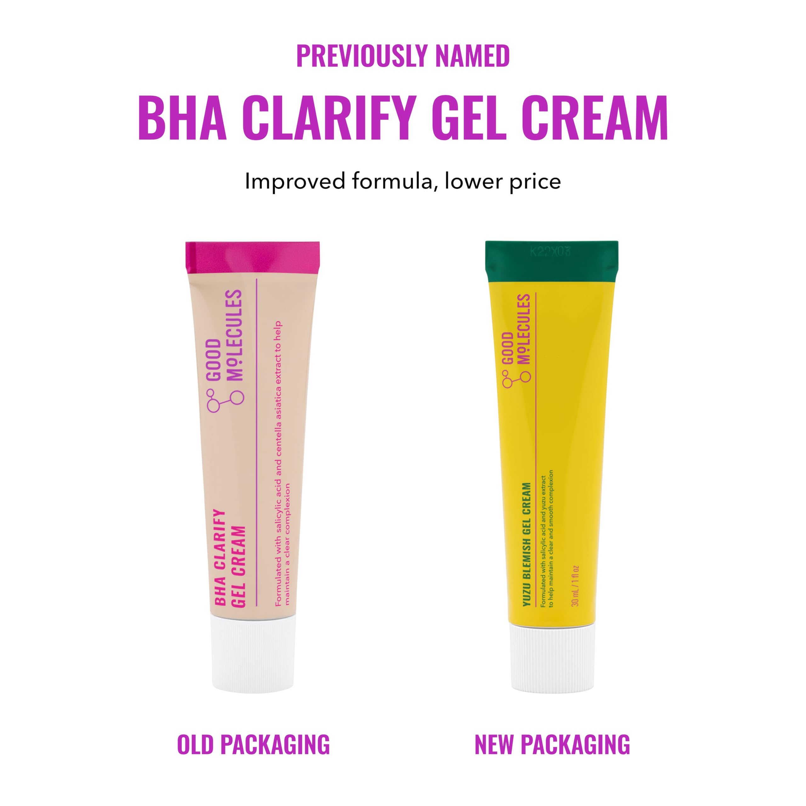 Fórmula calmante de Good Molecules Yuzu Blemish Gel Cream con CICA y bisabolol