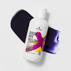 Goodbye Yellow Purple Shampoo label closeup highlighting pH-balanced formula for gentle cleansing