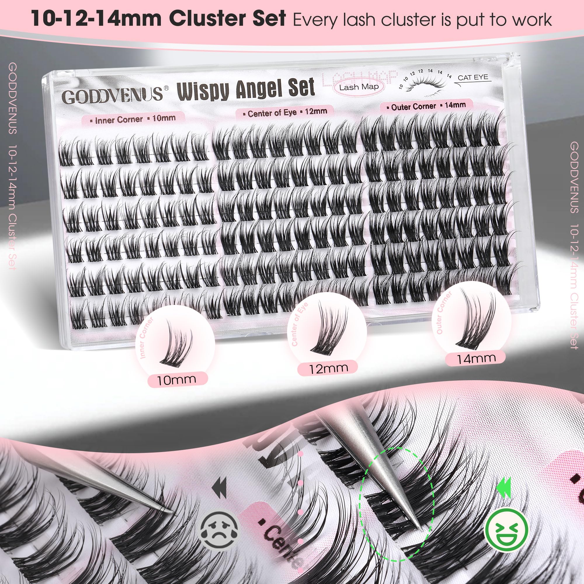 Goddvenus all-day comfort lash clusters with lightweight bands and fine fibers.