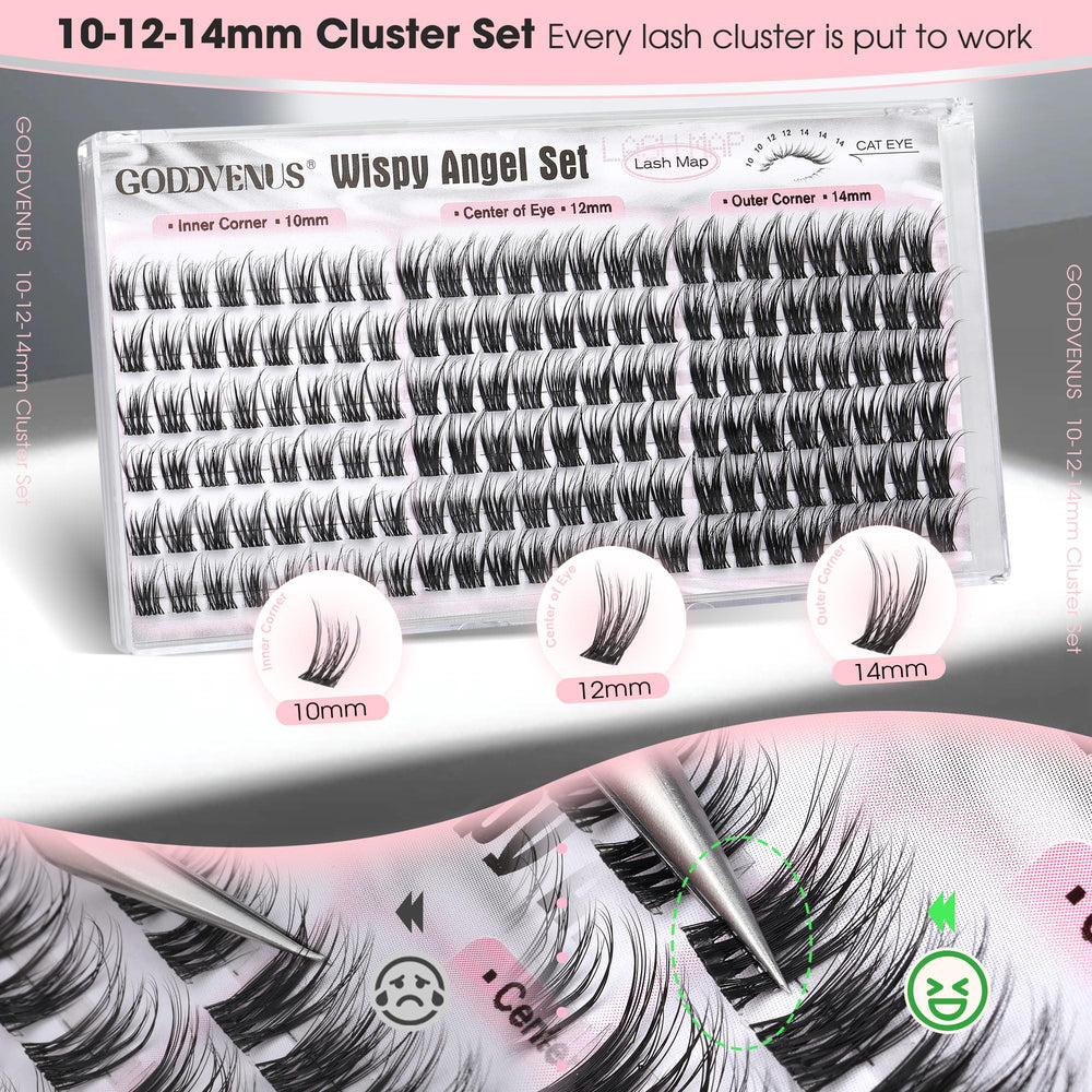 Goddvenus all-day comfort lash clusters with lightweight bands and fine fibers.