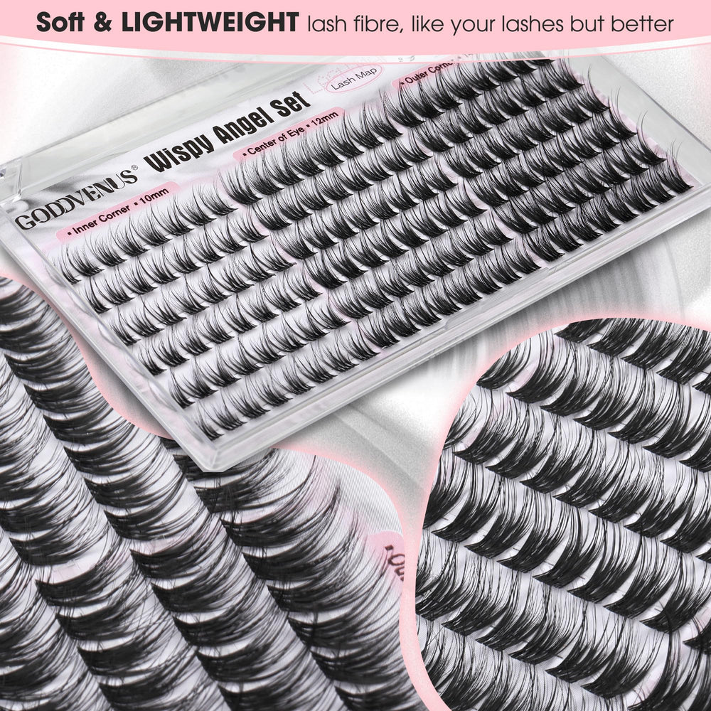 Goddvenus natural finish lash clusters blend with real lashes across 10-12-14mm.