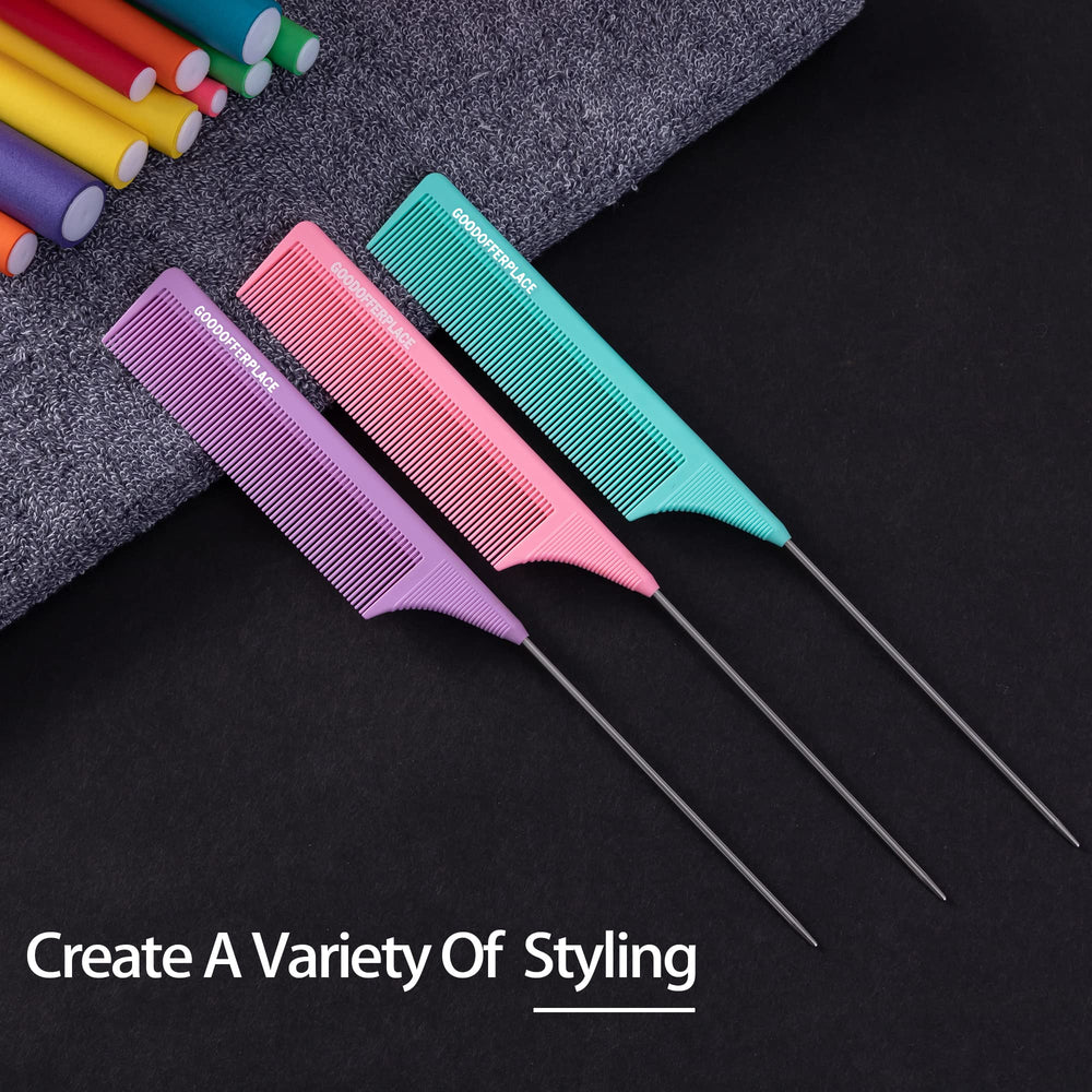 Goodofferplace 3-piece rat-tail comb set arranged for professional salon use