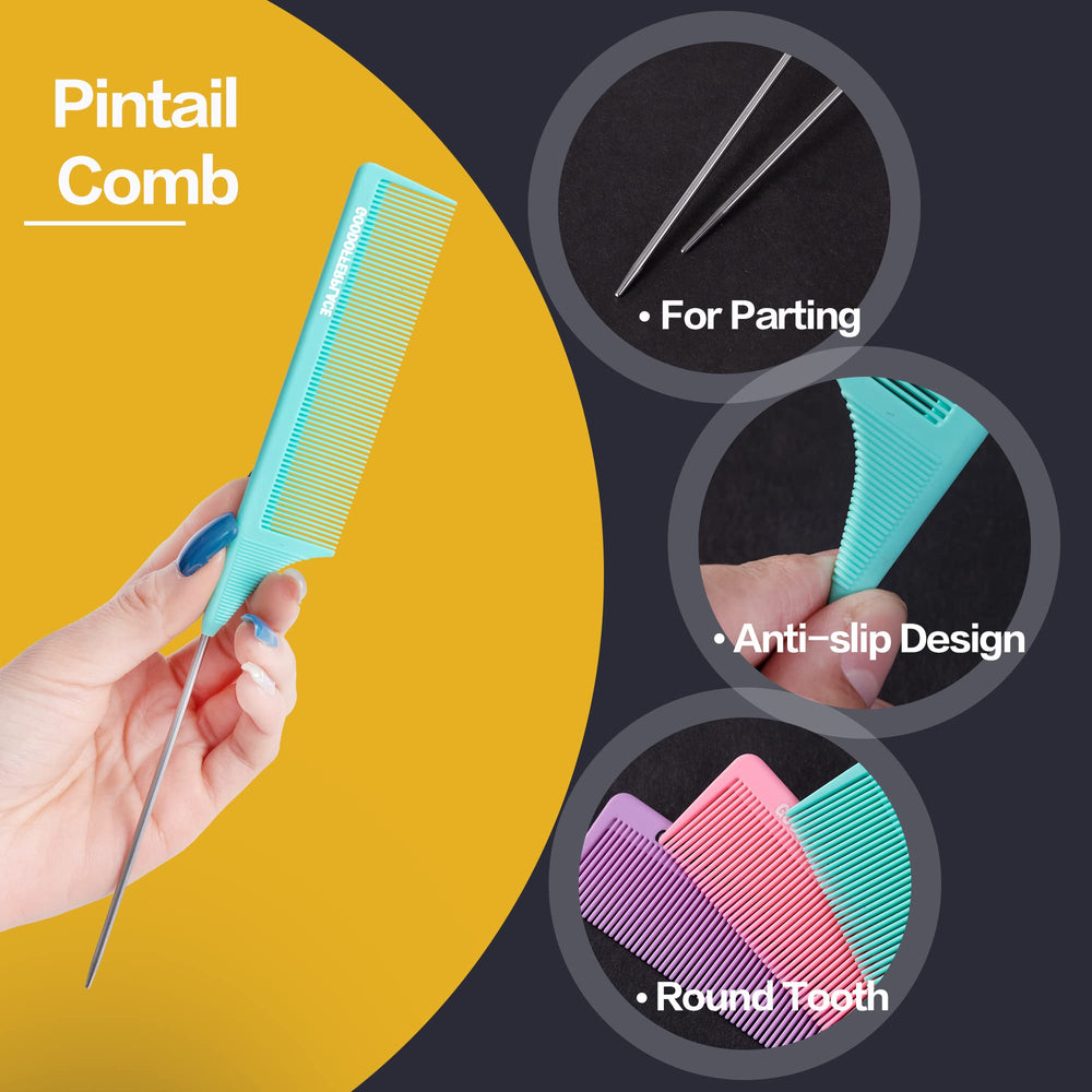 Goodofferplace rat-tail comb green designed for curly hair and braiding