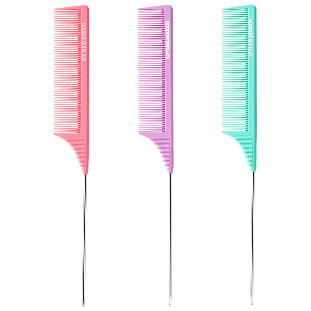 Goodofferplace rat-tail comb pink close-up for precise parting and gentle detangling