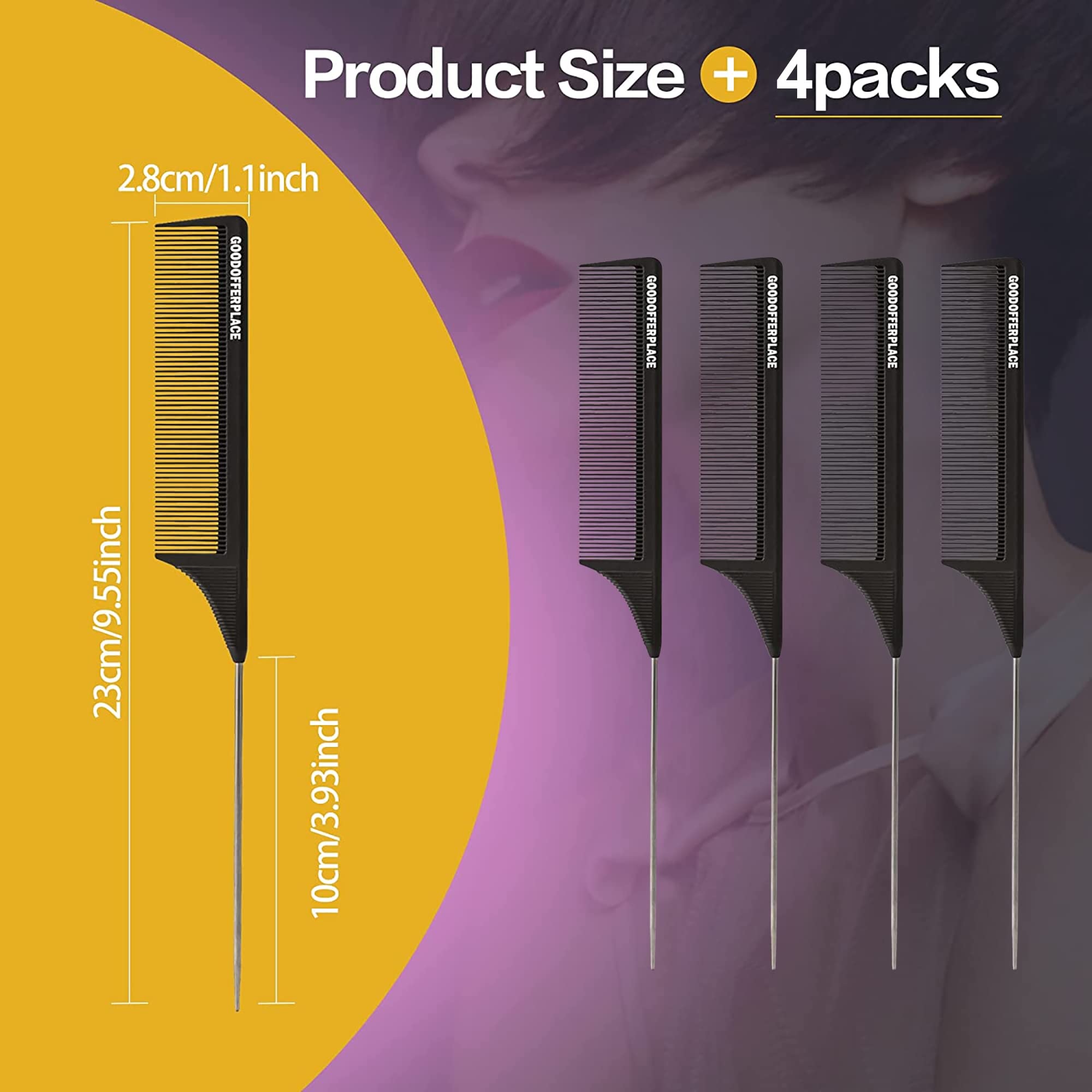 Goodofferplace teasing comb with metal pick for added volume and lift