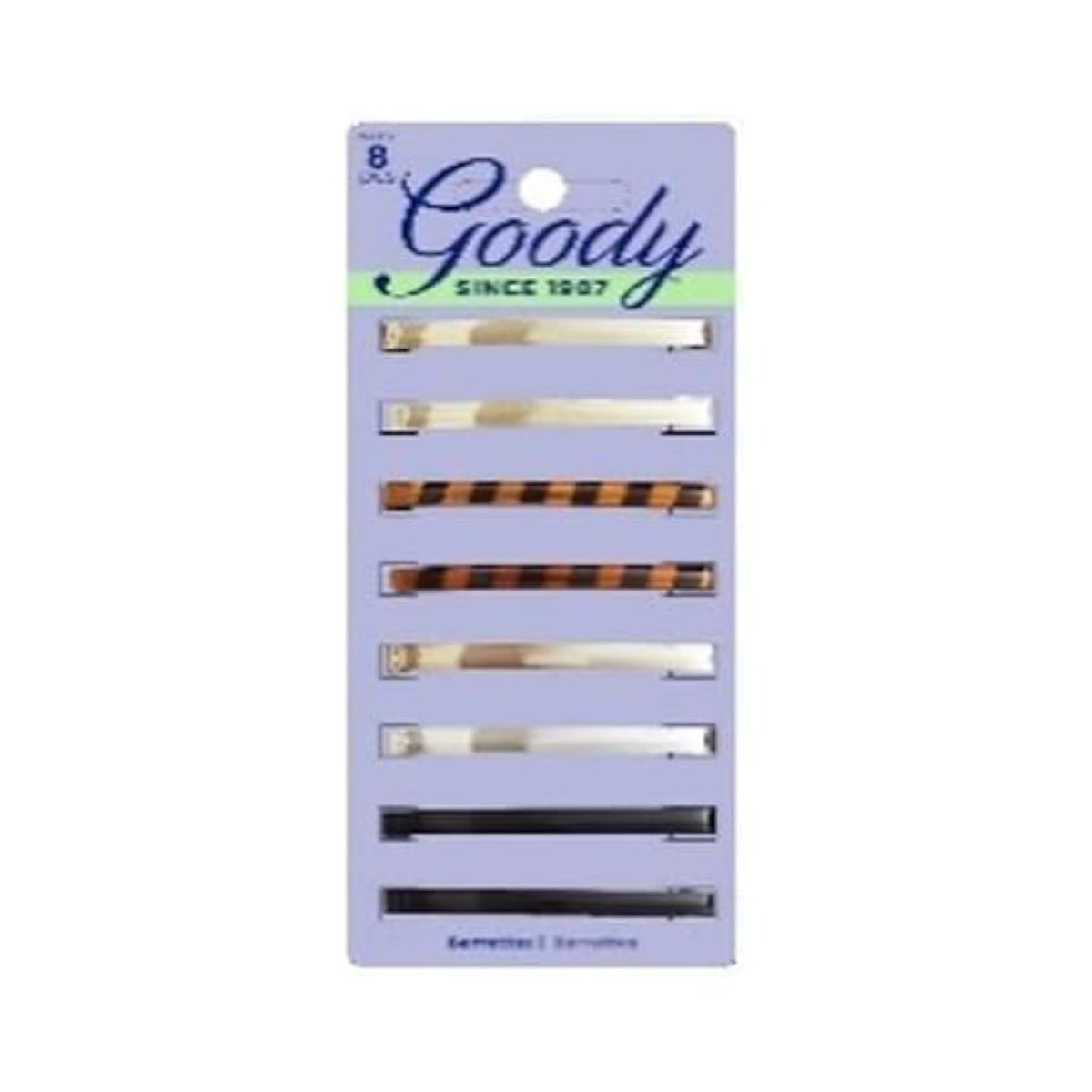 Goody Classics Barrettes 8-count pack, close-up, smooth edges for gentle styling.